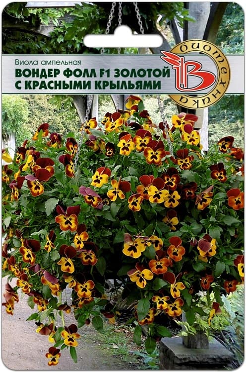 Фото – Виола ампельная Вондер Фолл F1 Золотой с Красными Крыльями